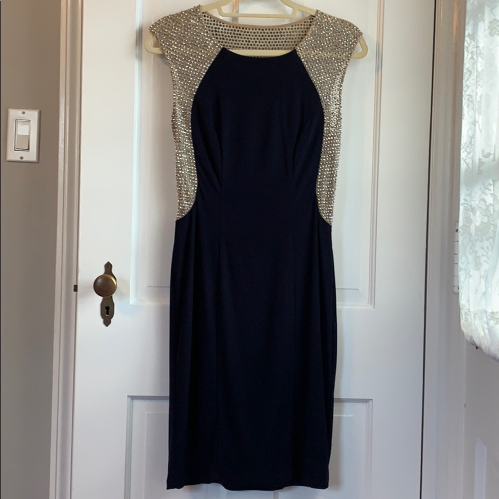 Blue and silver Beaded Cocktail Dress